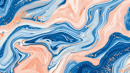 Swirling Marble Pattern With Blue and Orange Tones - obrazy, fototapety, plakaty
