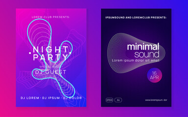 Music Poster. Psychedelic Radio Illustration. Blue Dj Set. Party Festival Template. Electro Cover. Night Club Flyer. Pink Sound Magazine. Violet Music Poster