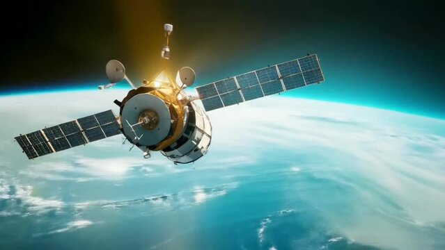 Data theft satellite, data theft and spying concept