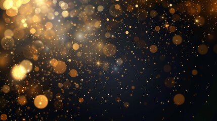 Obraz premium Gold Confetti Shower on Black. VIP Gold, Silver Glitter Winter Confetti. Golden Circles, Falling Bokeh. Premium Celebration Frame. Golden Circles, Bokeh. High quality photo