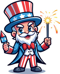 Vector Illustration of American Symbol Uncle Sam for Celebration of Fourth of July