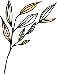  Leaves sketch branch, vintage line art vector