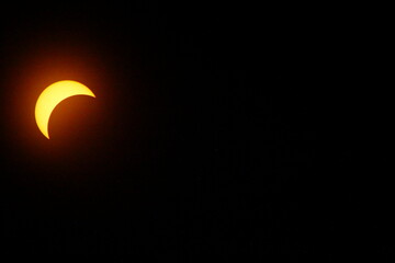 Partial Solar Eclipse, Between First and Second Contacts, Sun Seen with Solar Filter, April 8, 2024, Dublin, Ohio