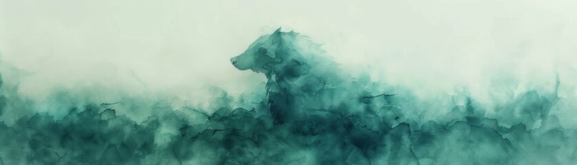 An ethereal blend of mythology and childhood innocence Cerberus, the guardian, softly painted in seafoam green and light blue on a minimalist watercolor page. - obrazy, fototapety, plakaty