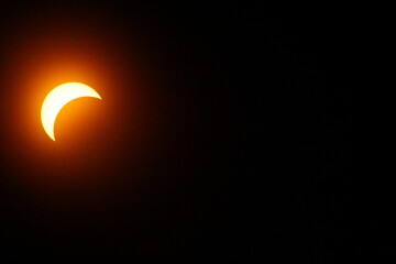 Partial Solar Eclipse, Between First and Second Contacts, Sun Seen with Solar Filter, April 8, 2024, Dublin, Ohio