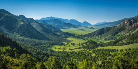 Panoramic view of a serene green valley