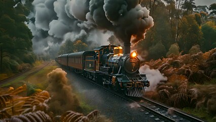 black and gold steam train on the tracks,generative ai