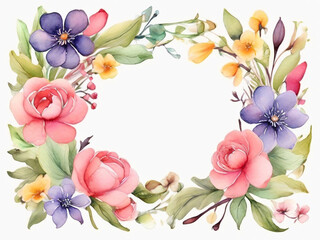 Cute watercolor frame with spring flowers