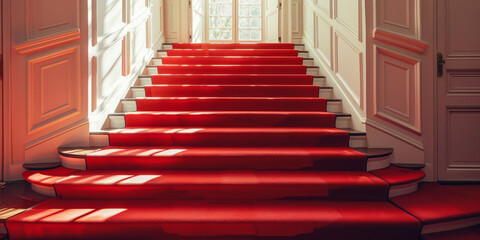 Elegant Red Carpet Staircase in Luxurious Interior Setting