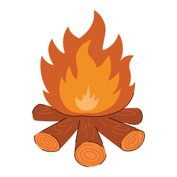 Cartoon illustration of a campfire, stacked firewood. Isolated on white background.