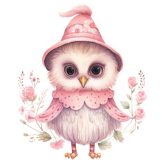 Obraz premium Owl decorated with flowers in Boho Pink Hungarian