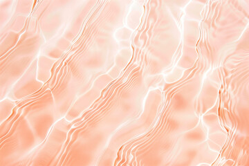 Flat lay water texture wavy peach fuzz background. Spa, cosmetics or summer concept - 785650433