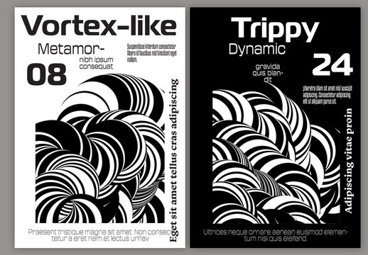 A4 Flyer Abstract 3D Curved Swirling Striped Shape Black And White