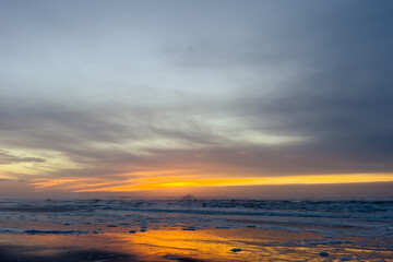 Scenic sunset on the pacific ocean coast