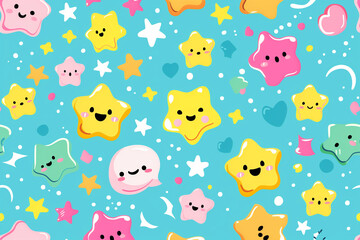 Blue Background With Stars and Hearts