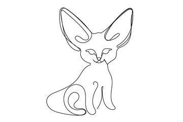 Line Art Fennec Fox Portrait. Small Cute Adorable Animal Silhouette. Continuous Line Drawn. Editable Vector Outline  Icon. 