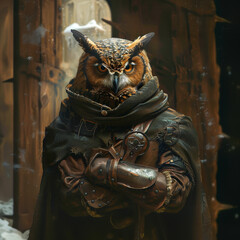 Fantasy owl warrior in medieval armor