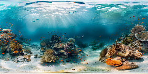 Underwater seascape with marine life - obrazy, fototapety, plakaty
