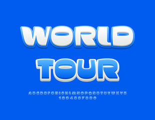 Vector touristic flyer World Tour. Modern Stylish Font. Trendy Alphabet Letters and Numbers.