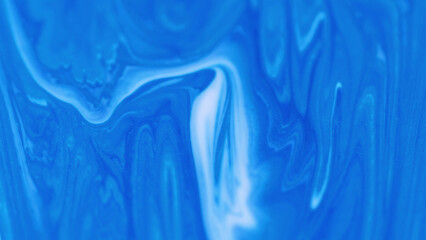 Paint flow. Shimmer liquid. Sparkling water art. Defocused blue white color drip ink wave fluid wet gel emulsion motion abstract background.