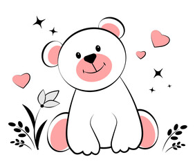 Cute teddy bear sitting in flowers