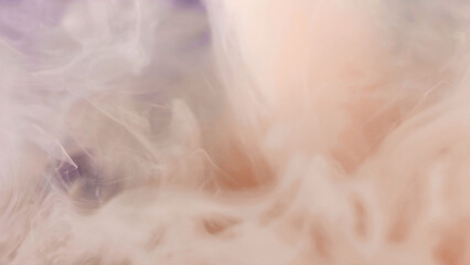 Smoke paint. Underwater acryl. Defocused pastel pale orange beige color silk vapor cloud liquid ink drop flow magic steam abstract art background.