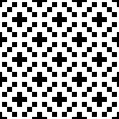 Seamless pattern. Checks, crosses ornament. Squares, plusses wallpaper. Ethnic motif. Tiles, forms backdrop. Geometric background. Mosaic illustration. Digital paper, textile print, abstract vector. - 785653616