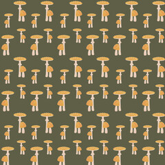 Background for textile design from seamless forest natural pattern with mushrooms.