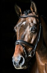 Fototapeta premium Close Up of a Brown Horse With Bridle