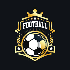 Soccer Gold color Football Badge Logo Design Templates | Sport Team Identity Vector Illustrations isolated on black Background