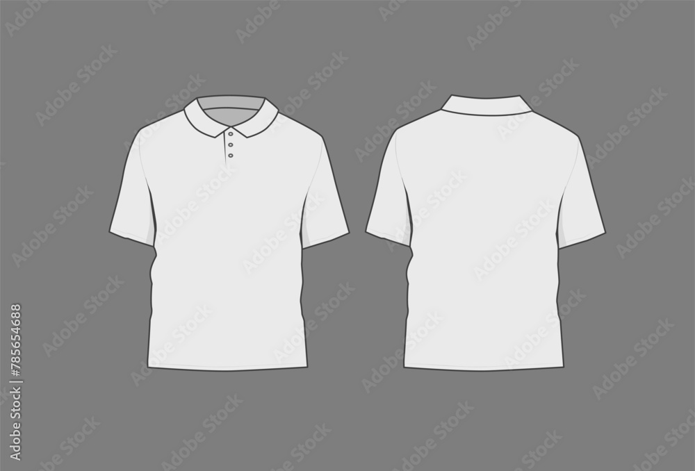 Wall mural Basic white mal polo shirt mockup. Front and back view. Blank textile print template for fashion clothing. - Wall murals