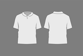 Basic white mal polo shirt mockup. Front and back view. Blank textile print template for fashion clothing.