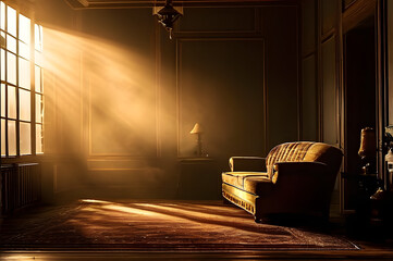 A Bible lies on an ancient stone altar in a medieval church, bathed in golden sunlight