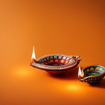 Diwali diya picture on orange background