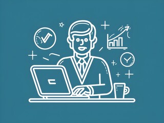 illustration of a business man with laptop