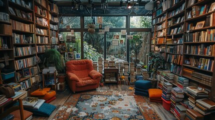 Room Filled With Books and Furniture - obrazy, fototapety, plakaty