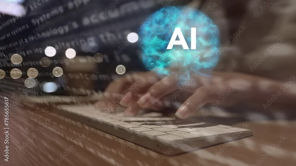 Aufkleber business woman uses brain ai artificial intelligence brain on big data matrix animation big data pro