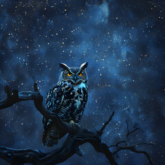 Fototapeta na wymiar The Night Watcher: Symbolic Representation of Wisdom through an Owl