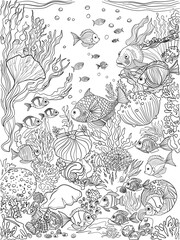 sealife ocean coloring page for adults and children