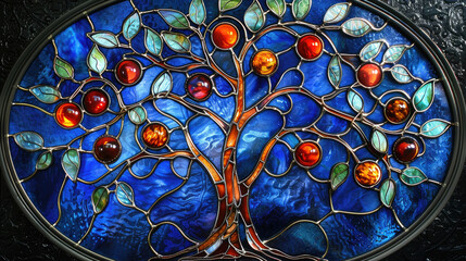 Tree of Life. Stained-glass art. Creativity Concept, generative ai - 785656283