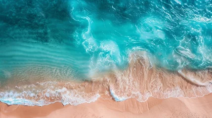 Foto auf Acrylglas Ocean waves top view, beach scene summer holiday banner, top view © PD