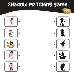 Matching shadow game for children. Find the correct shadow. Worksheet for kid. Printable activity page for kids