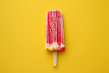 A red and white ice cream stick on a yellow background