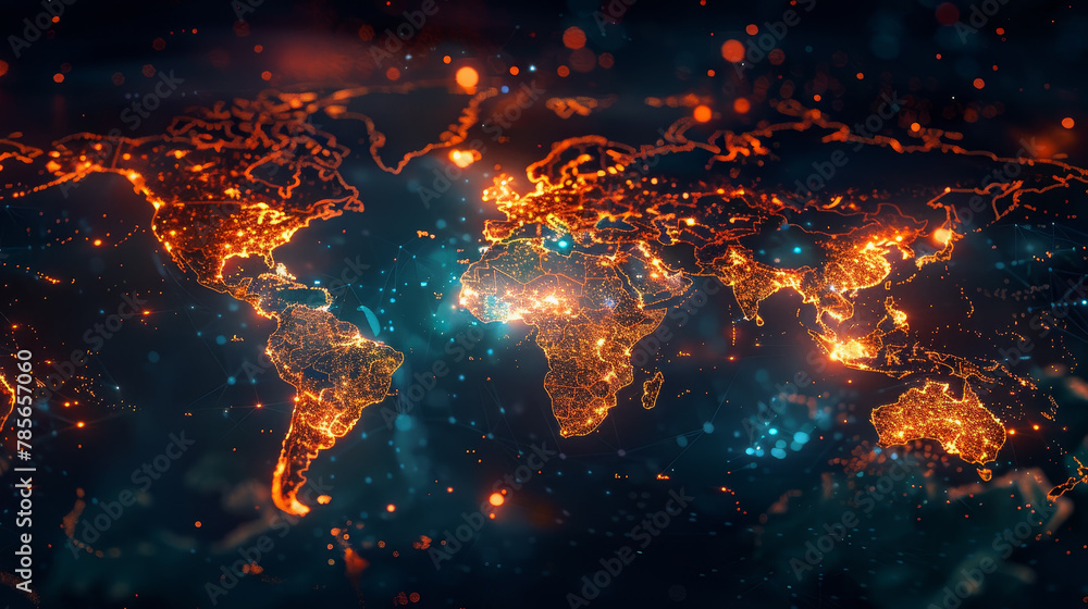 Aufkleber a computer generated image of the world with a blue and orange background