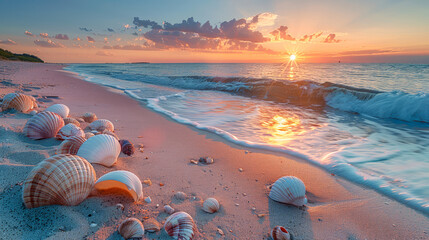 Idyll by the sea: beach with shells and gentle waves