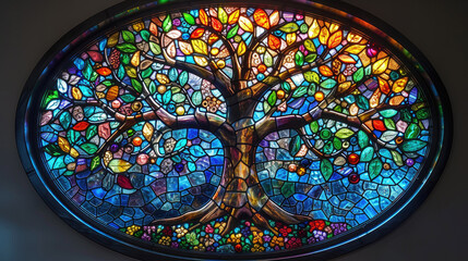 Tree of Life. Stained-glass art. Creativity Concept, generative ai - 785657297