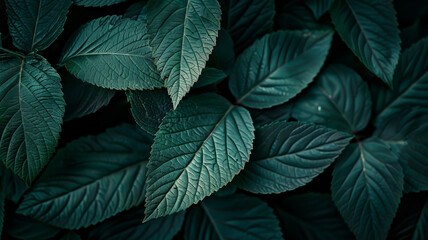 Detailed Botanical Design, Close-Up of Lush Green Leaves - obrazy, fototapety, plakaty