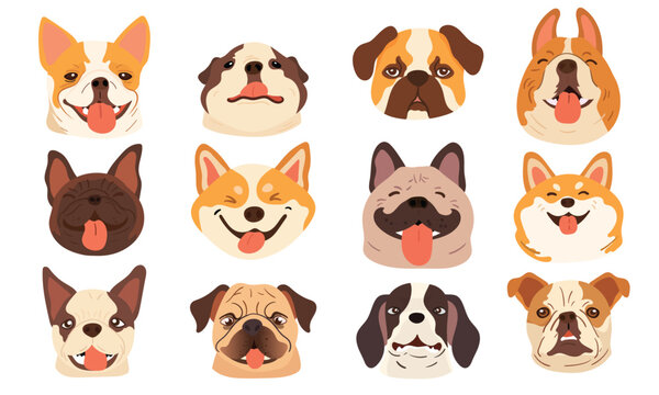 Collection of Diverse Cartoon Dog Faces vector illustration