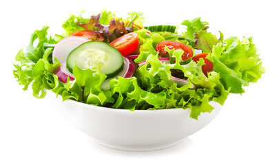 Fresh mixed vegetables salad in a bowl on white background