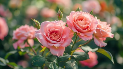 A group of pink roses in full bloom showcasing their vibrant colors and delicate petals.
